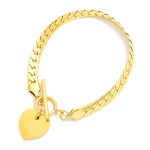 Wholesale flat Chain Link Bracelet Metal Heart Charm Toggle Clasp Stainless Stee