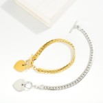 Wholesale flat Chain Link Bracelet Metal Heart Charm Toggle Clasp Stainless Stee