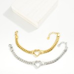 Wholesale flat Chain Link Bracelet Metal Hollow Heart Detail Stainless Steel Wat