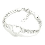 Wholesale flat Chain Link Bracelet Metal Hollow Heart Detail Stainless Steel Wat