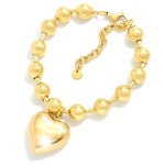 Wholesale chunky Metal Beaded Bracelet Puffy Heart Detail Stainless Steel Water