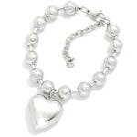 Wholesale chunky Metal Beaded Bracelet Puffy Heart Detail Stainless Steel Water