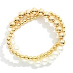 Wholesale set Two Metal Pearl Beaded Stretch Bracelets D