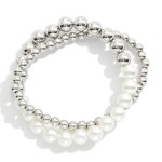 Wholesale set Two Metal Pearl Beaded Stretch Bracelets D