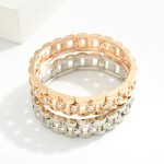 Wholesale metal Oyster Link Chain Link Stretch Bracelet Rhinestone Details D