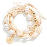 Wholesale set Beaded Stretch Bracelets Seed Beads Cowrie Shells Baroque Pearls D