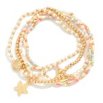 Wholesale set Five Beaded Stretch Bracelets Pearls Seed Beads Metal Sea Animal C