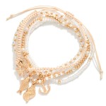 Wholesale set Five Beaded Rope Bracelets Metal Tones Seed Beads Beach Charms D