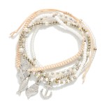 Wholesale set Five Beaded Rope Bracelets Metal Tones Seed Beads Beach Charms D