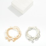 Wholesale set Five Beaded Stretch Bracelets Pearls Metal Tones Metal Sea Animal