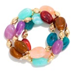 Wholesale set Three Marbled Acetate Metal Nugget Beaded Bracelets D