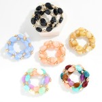 Wholesale set Three Marbled Acetate Metal Nugget Beaded Bracelets D