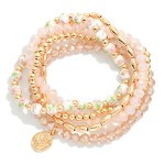 Wholesale set Five Beaded Bracelets Metal Tones Faceted Beads Chinoiserie Beads