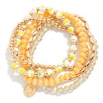 Wholesale set Five Beaded Stretch Bracelet Gold Tones Faceted Beads Chinoiserie