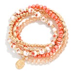 Wholesale set Five Beaded Stretch Bracelet Gold Tones Faceted Beads Chinoiserie