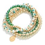 Wholesale set Five Beaded Bracelets Metal Tones Faceted Beads Chinoiserie Beads
