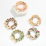 Wholesale set Three Stone Disk Bead Beaded Stretch Bracelets Hammered Metal East