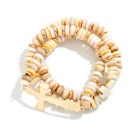 Wholesale set Three Stone Disk Bead Beaded Stretch Bracelets Hammered Metal East