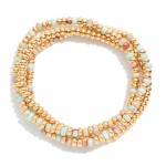 Wholesale set Three Beaded Stretch Bracelets Metal Tones Stone Beads D