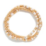 Wholesale set Three Beaded Stretch Bracelets Metal Tones Stone Beads D