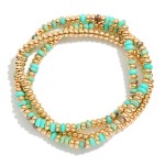 Wholesale set Three Beaded Stretch Bracelets Metal Tones Stone Beads D