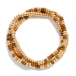 Wholesale set Three Beaded Stretch Bracelets Metal Tones Stone Beads D