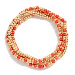Wholesale set Three Beaded Stretch Bracelets Metal Tones Stone Beads D
