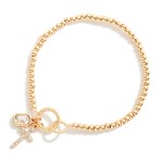 Wholesale metal Beaded Stretch Bracelet Cross Rhinestone Charms D