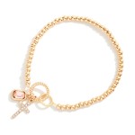 Wholesale metal Beaded Stretch Bracelet Cross Rhinestone Charms D