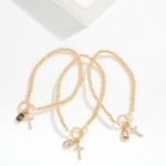 Wholesale metal Beaded Stretch Bracelet Cross Rhinestone Charms D