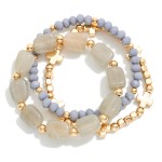 Wholesale set Three Beaded Stretch Bracelet Gold Tones Stone Faceted Beads D