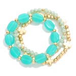 Wholesale set Three Beaded Stretch Bracelet Gold Tones Stone Faceted Beads D
