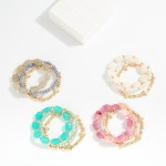 Wholesale set Three Beaded Stretch Bracelet Gold Tones Stone Faceted Beads D