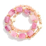 Wholesale set Three Beaded Stretch Bracelet Gold Tones Stone Faceted Beads D