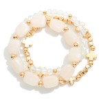 Wholesale set Three Beaded Stretch Bracelet Gold Tones Plus Crosses Stone Facete