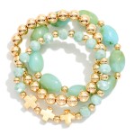 Wholesale set Three Beaded Stretch Bracelet Gold Stone Beads D