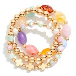 Wholesale set Three Beaded Stretch Bracelet Gold Plus Cross Beads Stone Beads D