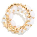 Wholesale set Three Beaded Stretch Bracelet Gold Stone Beads D