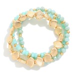 Wholesale set Three Beaded Stretch Bracelet Faceted Glass Beads Gold Tones D
