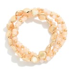Wholesale set Three Beaded Stretch Bracelet Faceted Glass Beads Gold Tones D