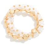 Wholesale set Three Beaded Stretch Bracelet Faceted Glass Beads Gold Tones D