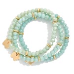 Wholesale set Three Faceted Class Bead Stretch Bracelet Gold Tones Butterfly Cha