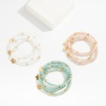 Wholesale set Three Faceted Class Bead Stretch Bracelet Gold Tones Butterfly Cha