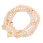 Wholesale set Three Faceted Class Bead Stretch Bracelet Gold Tones Butterfly Cha