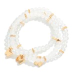 Wholesale set Three Faceted Class Bead Stretch Bracelet Gold Tones Butterfly Cha