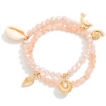Wholesale set Two Beaded Stretch Bracelet Metal Tones Beach Charms D