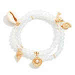 Wholesale set Two Beaded Stretch Bracelet Metal Tones Beach Charms D