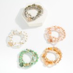 Wholesale set Three Faceted Beaded Stretch Bracelets Gold Tones Stones D