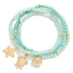 Wholesale set Three Faceted Bead Stretch Bracelets Metal Tones Beach Charms D