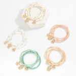 Wholesale set Three Faceted Bead Stretch Bracelets Metal Tones Beach Charms D